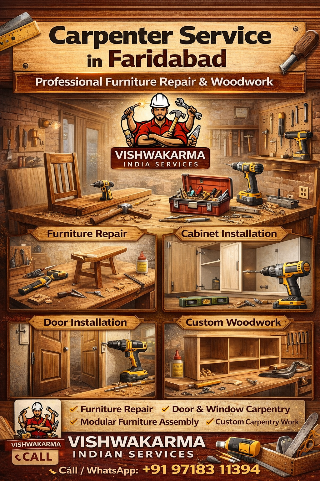 Carpenter Service in Faridabad – Professional Furniture Repair & Woodwork | Vishwakarma India Services